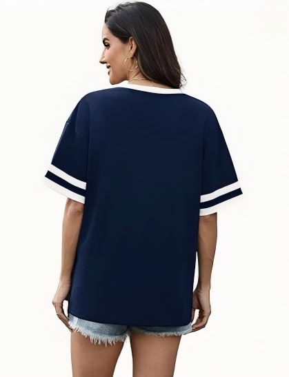 WIHOLL Womens T Shirts Loose Fit Short Sleeve Tees V Neck Color Block Summer Tops 2026 Fashion S-3XL