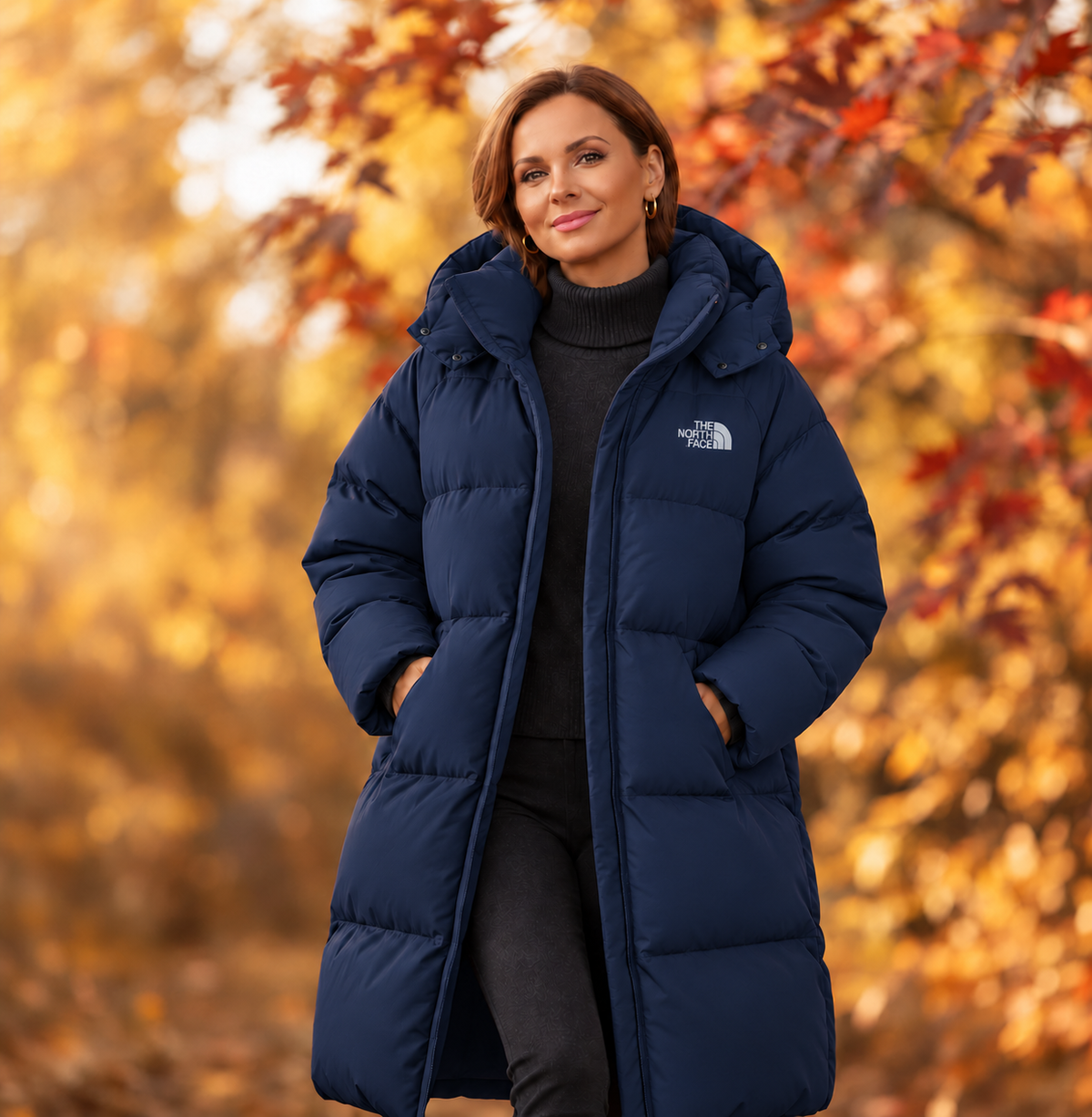 Women’s long, hooded down parka—a warm, cold-weather winter coat suitable for both outdoor activities and everyday wear.