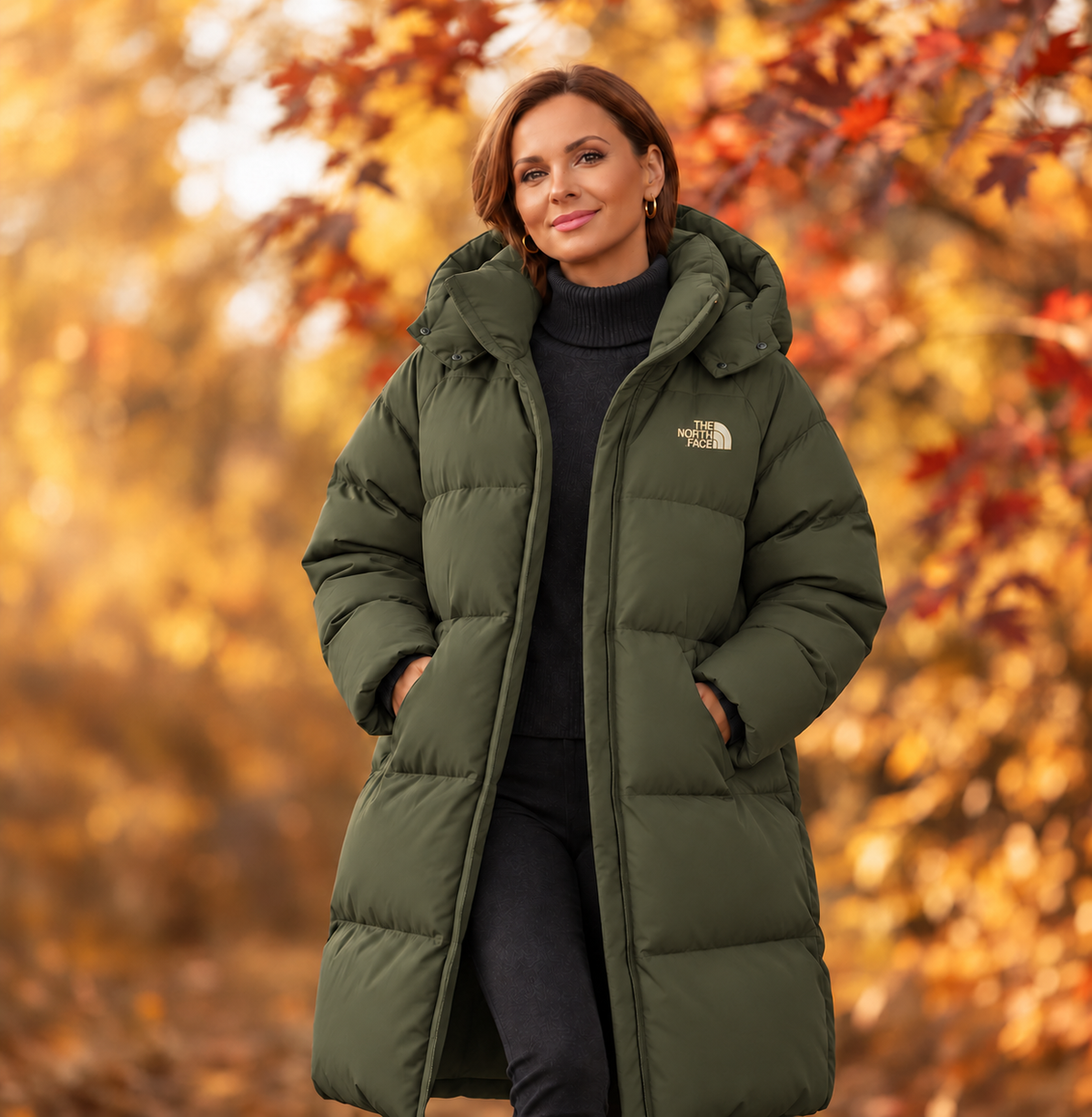 Women’s long, hooded down parka—a warm, cold-weather winter coat suitable for both outdoor activities and everyday wear.