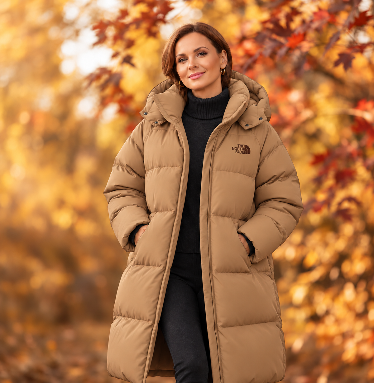 Women’s long, hooded down parka—a warm, cold-weather winter coat suitable for both outdoor activities and everyday wear.