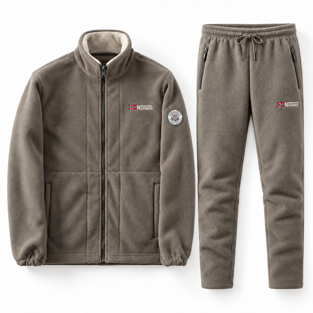 Men's Polar Fleece 2 Piece Outfit, Full Zip Stand Collar Fleece Jacket & Drawstring Sweatpants, Warm Soft Fleece Set for Casual Hiking Daily Wear