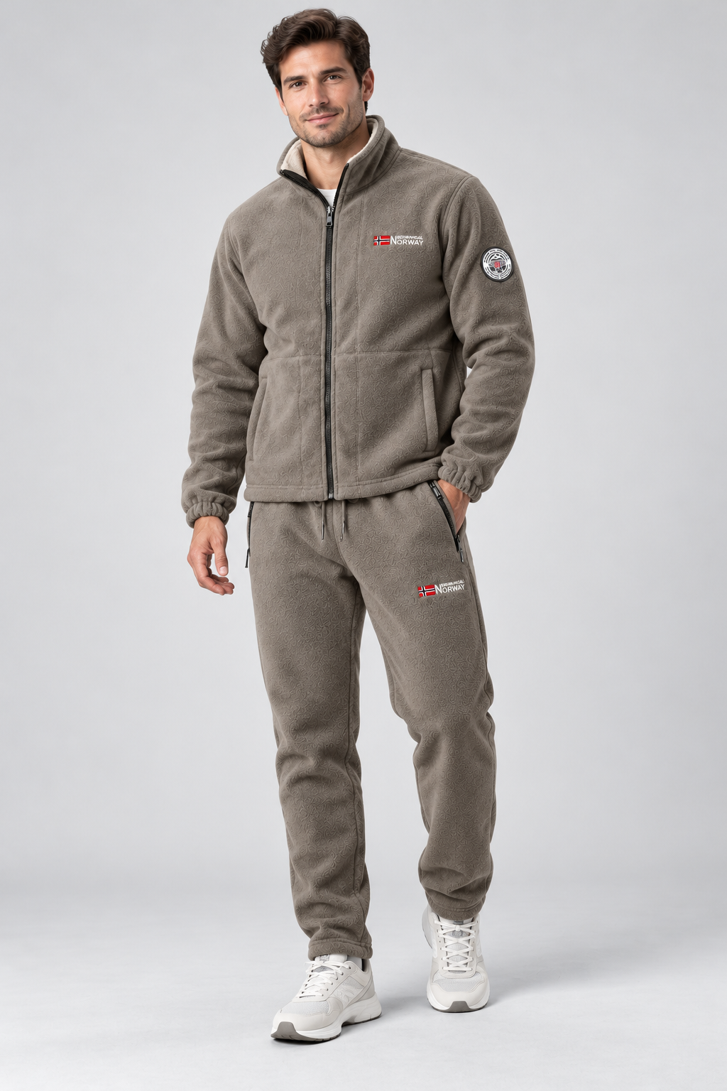 Men's Polar Fleece 2 Piece Outfit, Full Zip Stand Collar Fleece Jacket & Drawstring Sweatpants, Warm Soft Fleece Set for Casual Hiking Daily Wear