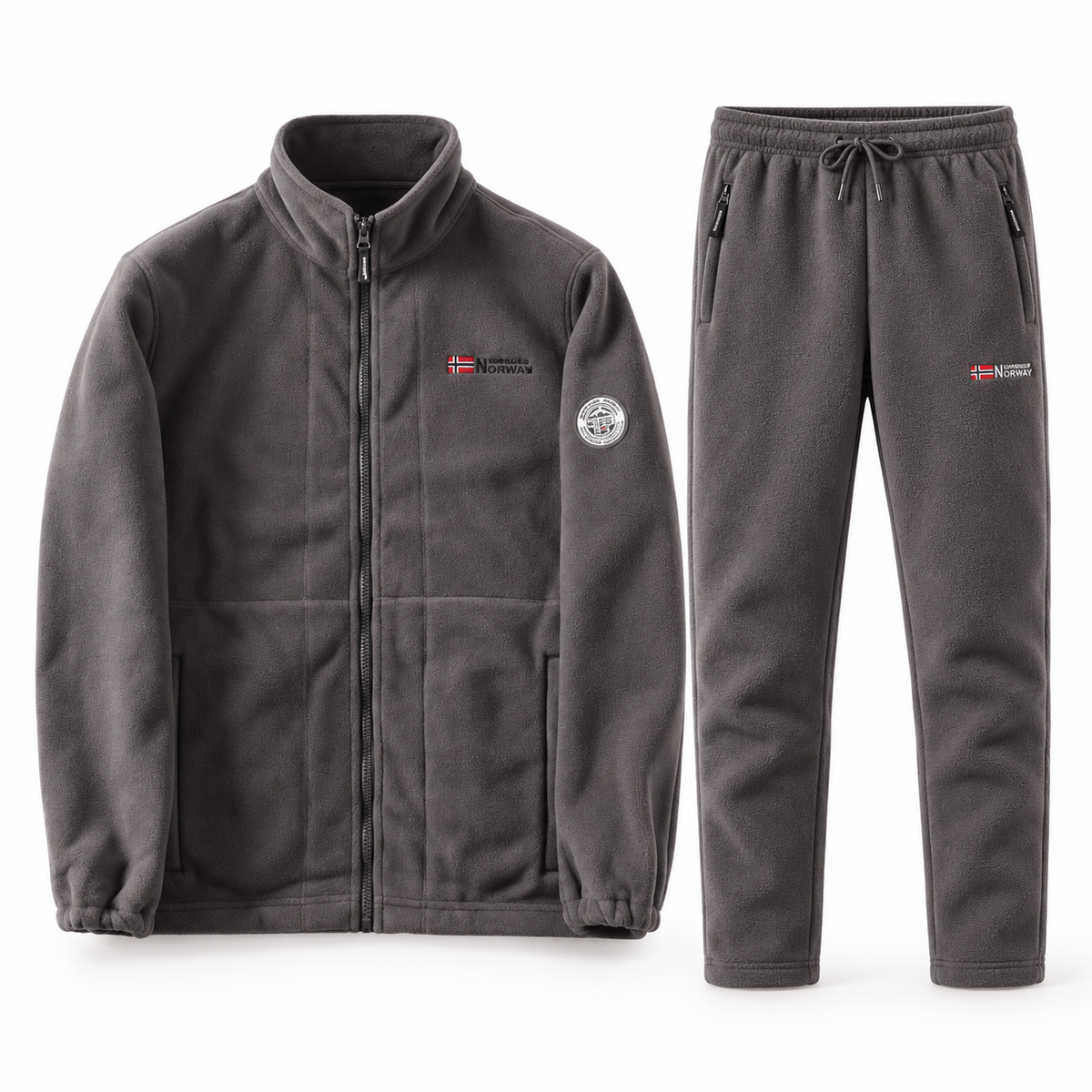 Men's Polar Fleece 2 Piece Outfit, Full Zip Stand Collar Fleece Jacket & Drawstring Sweatpants, Warm Soft Fleece Set for Casual Hiking Daily Wear