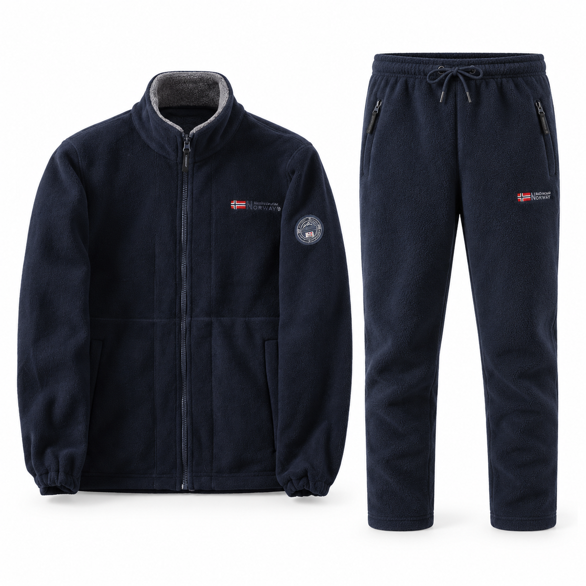 Men's Polar Fleece 2 Piece Outfit, Full Zip Stand Collar Fleece Jacket & Drawstring Sweatpants, Warm Soft Fleece Set for Casual Hiking Daily Wear
