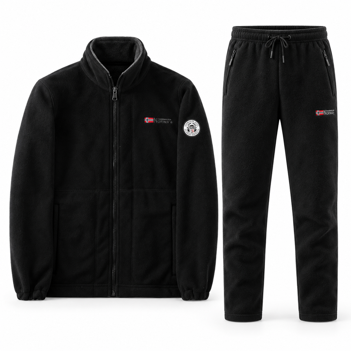 Men's Polar Fleece 2 Piece Outfit, Full Zip Stand Collar Fleece Jacket & Drawstring Sweatpants, Warm Soft Fleece Set for Casual Hiking Daily Wear