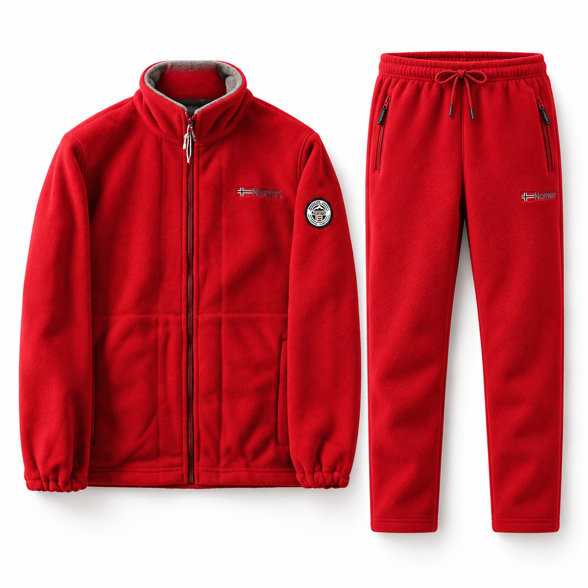 Men's Polar Fleece 2 Piece Outfit, Full Zip Stand Collar Fleece Jacket & Drawstring Sweatpants, Warm Soft Fleece Set for Casual Hiking Daily Wear