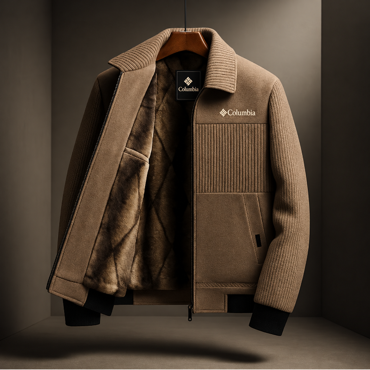 Columbia Fleece-Lined Wool-Blend Collared Jacket | Men’s Winter Padded Color-Block Outerwear