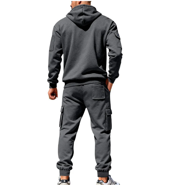 Men’s 2‑Piece Cargo Tracksuit Set, Full‑Zip Hooded Jacket & Multi‑Pocket Jogger Pants, Casual Athletic Sweat Suit Outfit